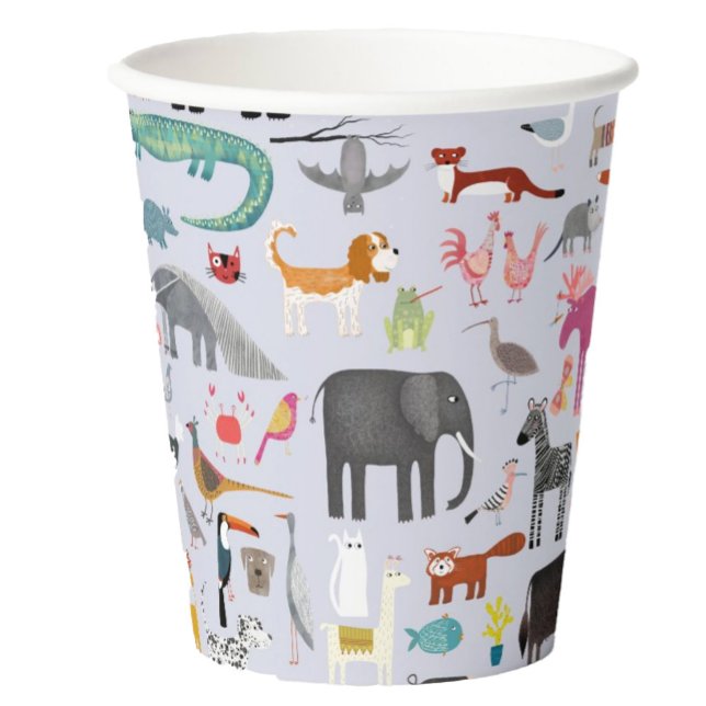 Gobelets En Papier Ménagerie animale amusante (Jungle, safari, zoo, wild and pet animals and bird design paper party cup)