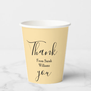 Gobelets En Papier Merci de ajouter nom jaune Pastel boho mariage