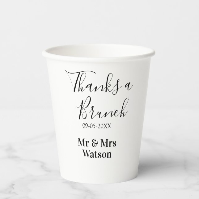 Gobelets En Papier Merci pour un nom de brunch post-mariage simple  (Recto)