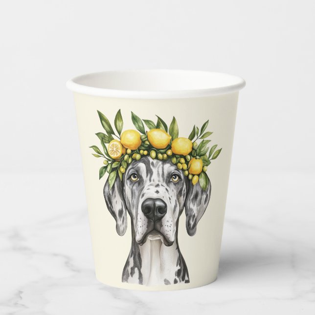 Gobelets En Papier Merle Great Dane Chien Lemon Crown (Recto)