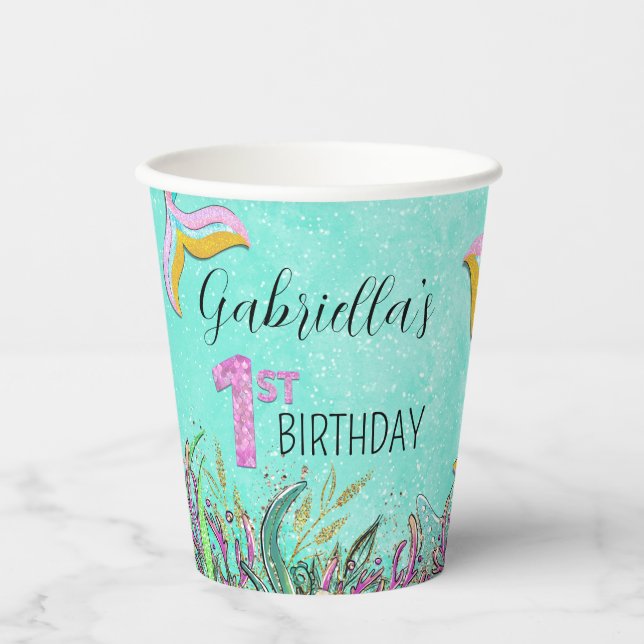 Gobelets En Papier Mermaid 1er anniversaire (Recto)