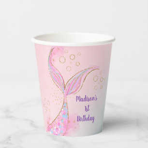 Gobelets En Papier Mermaid Pink Gold Sous La Mer Anniversaire