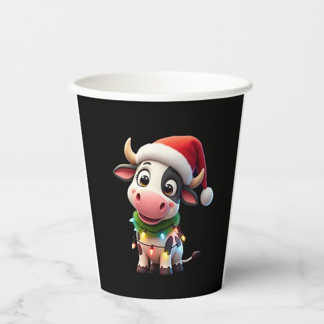 Gobelets En Papier Merry Christmas Cow Santa Christmas Lights Cow Xma (Recto)