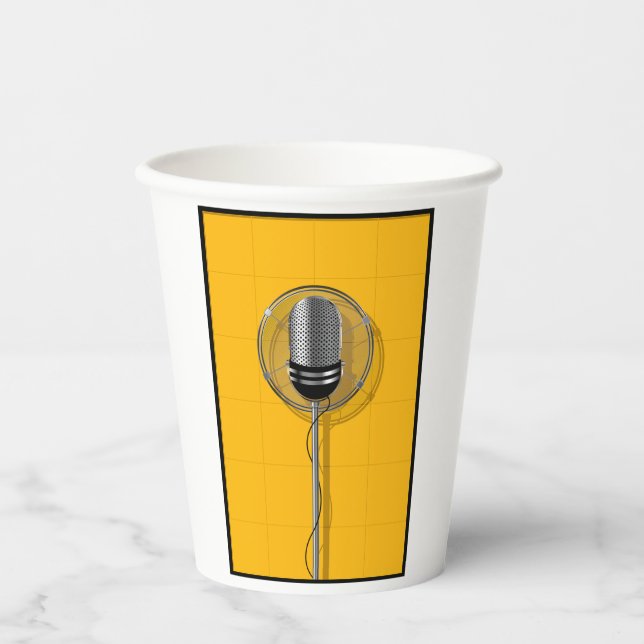 Gobelets En Papier Microphone Rétro sur Jaune Gras (Recto)