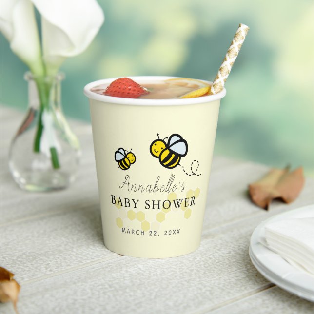 Gobelets En Papier Miel/Bumble Bees & Baby shower de marguerite Jaune (Insitu)