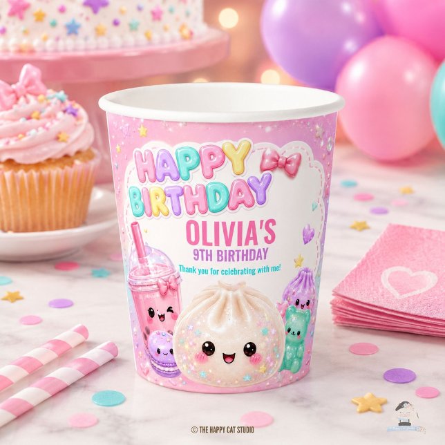 Gobelets En Papier Mignon Bao Dumpling Pailleté Squishy Fête Annivers (Cute Glitter Dumpling Bao Squishy Party Birthday Paper Cups)