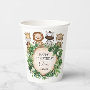Gobelets En Papier Mignon Jungle Safari Animaux Sauvage Un 1er Annive