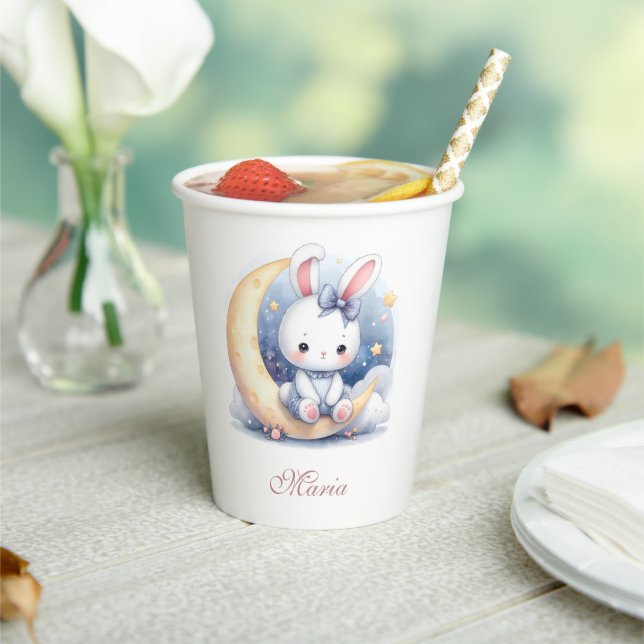 Gobelets En Papier mignon lapin assis sur la lune (Insitu)