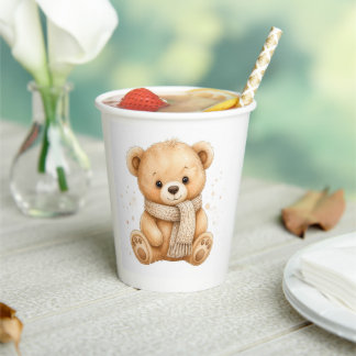Gobelets En Papier Mignon ours en peluche bébé neutre avec écharpe ta