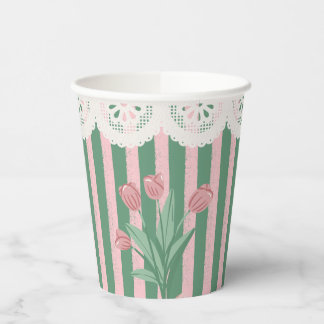 Gobelets En Papier Mignon Ruban Rose Coquette Floral Vintage Fête