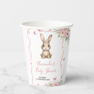 Gobelets En Papier Mignonne Baby Shower Fille Floral Rose Lapin