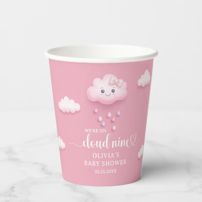 Gobelets En Papier Mignonne blanc nuage rose ciel fille baby shower (Verso)