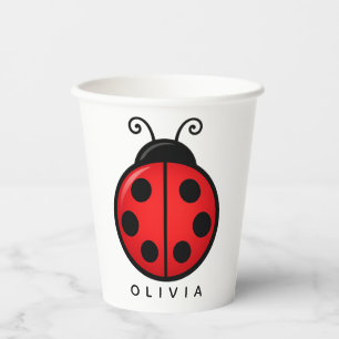Gobelets En Papier Mignonne coccinelle rouge personnalisée avec nom -