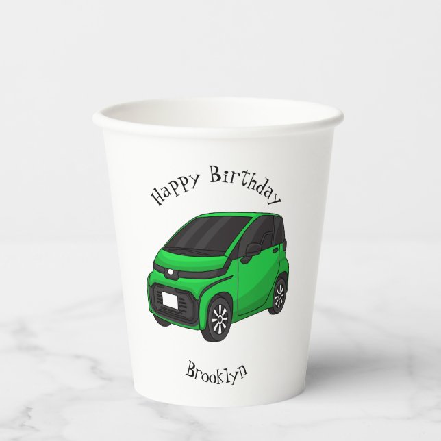 Gobelets En Papier Mignonne micro-voiture verte (Recto)