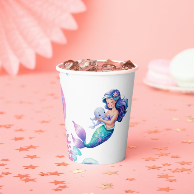 Gobelets En Papier Mignonne sirène sous le Baby shower d'aquarelle de (Insitu)
