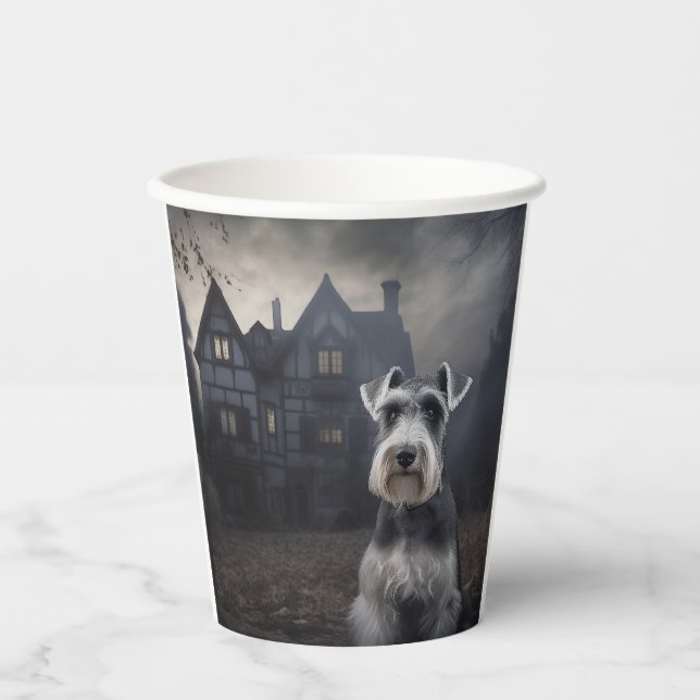 Gobelets En Papier Miniature Schnauzer Halloween Épouvantable (Recto)
