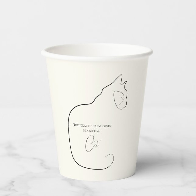 Gobelets En Papier Minimalisme assis Chat Noir & Crème (Recto)
