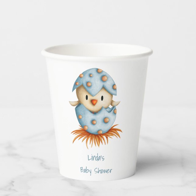 Gobelets En Papier Minimalist Blue Boy Bird Hatching Baby Shower (Recto)