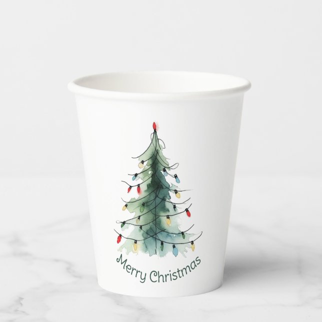 Gobelets En Papier Minimalist Watercolor Christmas Tree (Recto)