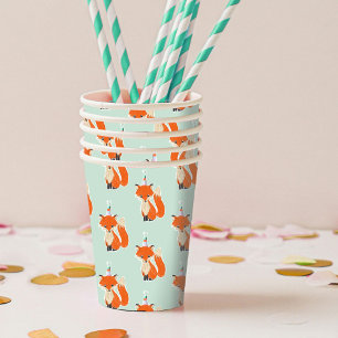 Gobelets En Papier Mint Green Cute Fox Party Casquette Woodland Anniv