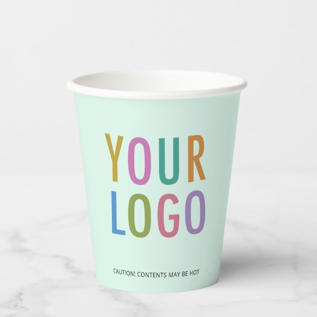 Gobelets En Papier Mint Green Paper Cups Custom Business Logo 8 oz (Recto)