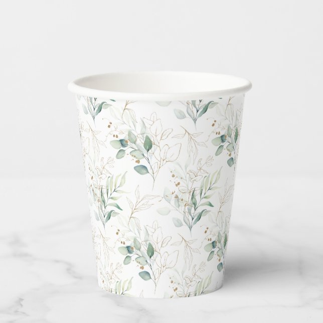 Gobelets En Papier Mint Green Pastel Floral Greenery Motif (Recto)