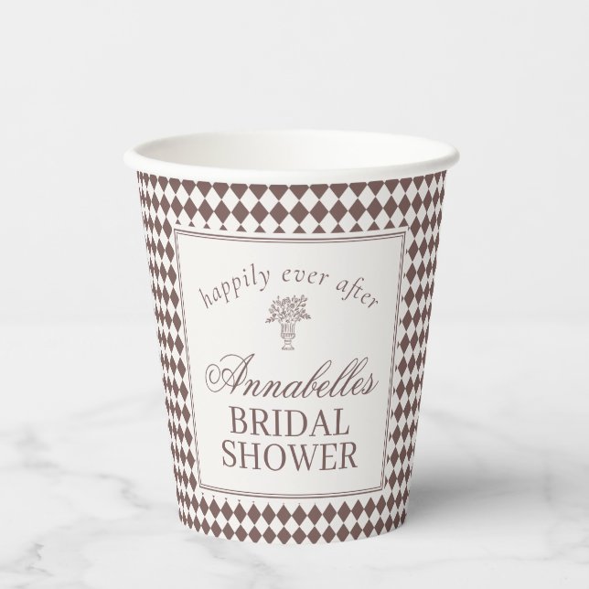 Gobelets En Papier Mocha Brown Harlequin Checkered Bridal Shower (Recto)
