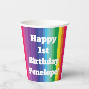 Gobelets En Papier Mod Arc-en-ciel Anniversaire 1 an Enfants