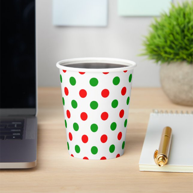 Gobelets En Papier Modèle à pois blancs rouges et verts  (Insitu)