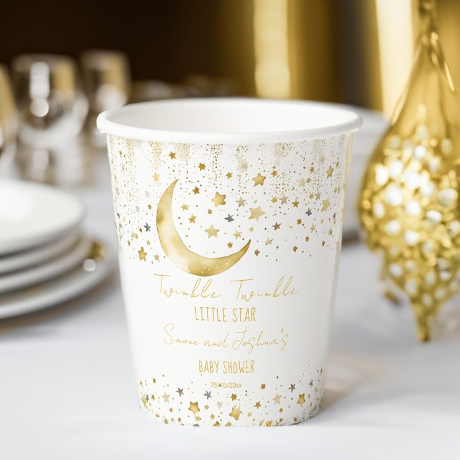 Gobelets En Papier Modèle baby shower étoilé Twinkle (Twinkle twinkle little star baby shower template paper cups personalized baby shower tableware white)