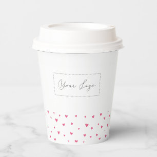 Gobelets En Papier Modèle de logo d'entreprise à motif de cœur rose s