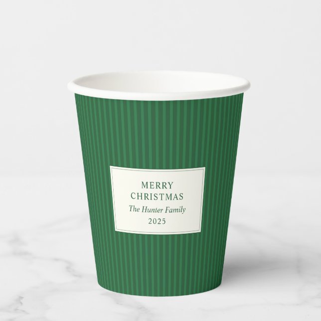 Gobelets En Papier Modern Christmas Minimal Holiday Green Stripes (Recto)