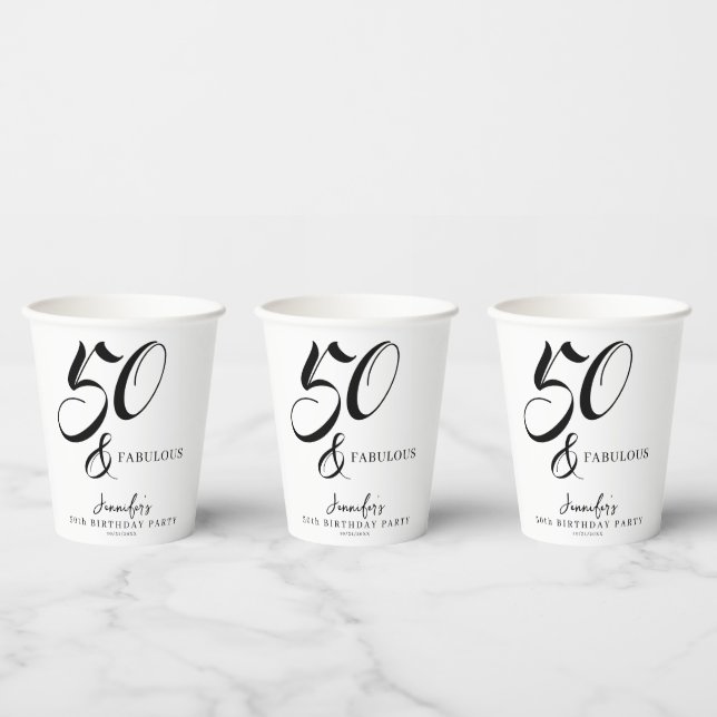 Gobelets En Papier Modern Elegant Black White Fifty Fabulous Birthday (Multi)