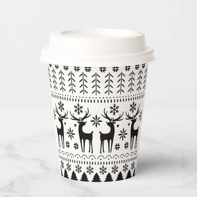 Gobelets En Papier Modern Folk Art Christmas Reindeer (Recto)