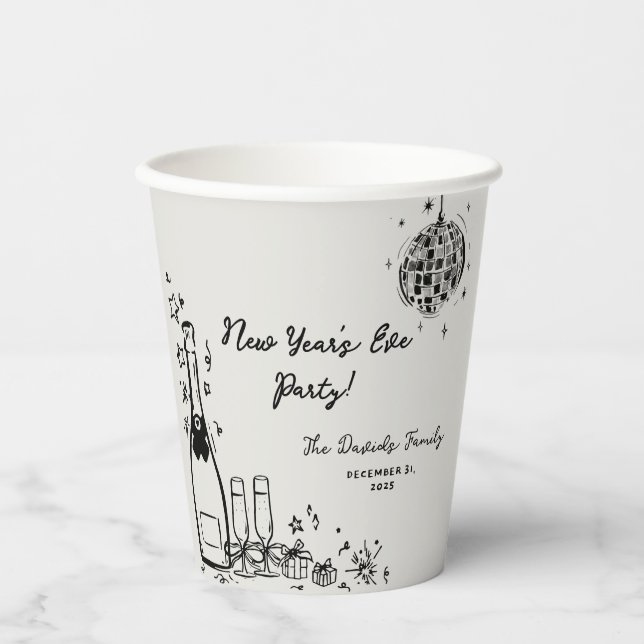 Gobelets En Papier Modern Hand Drawn New Year's Eve Party  (Recto)