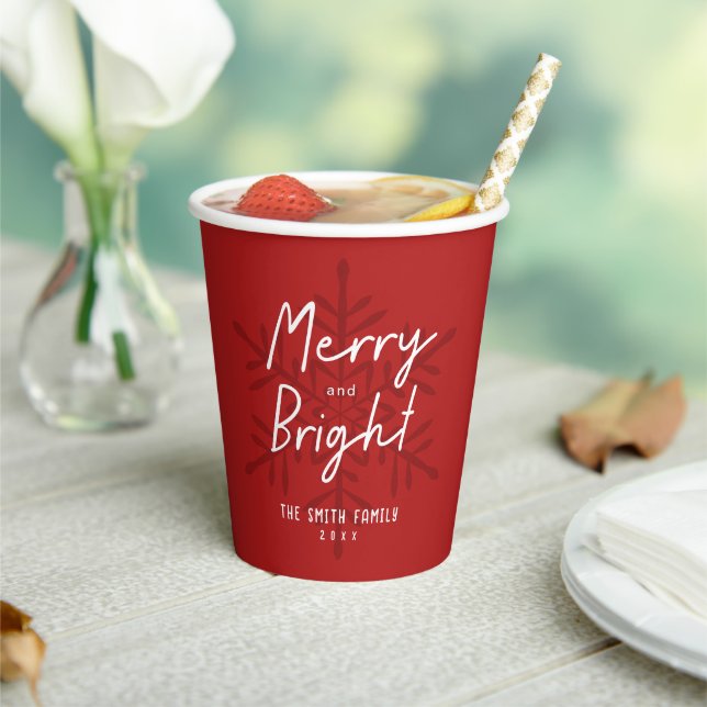 Gobelets En Papier Modern Merry & Bright Script Snowflakes Christmas  (Insitu)