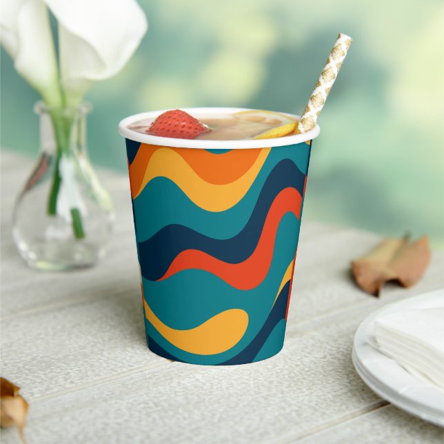 Gobelets En Papier Modern Retro Wavy Abstract Pattern  (Insitu)