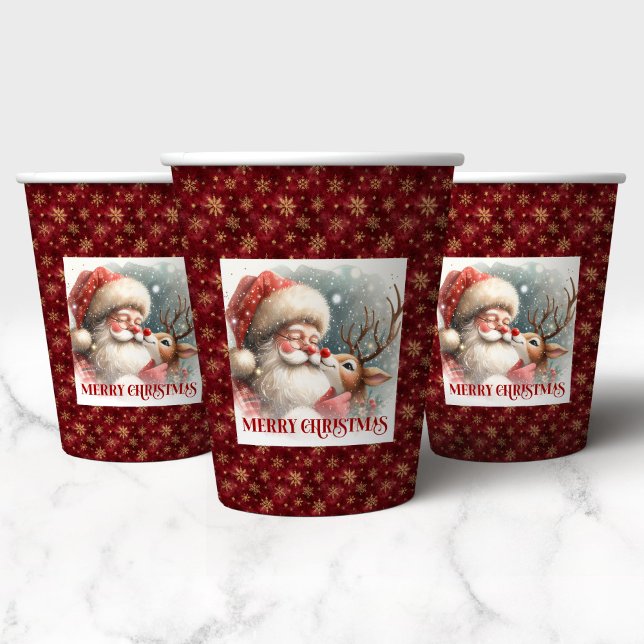 Gobelets En Papier Modern Rudolph Santa Cute Christmas Party Cup Art (Modern Rudolph Santa Cute Christmas Party Cup Art)