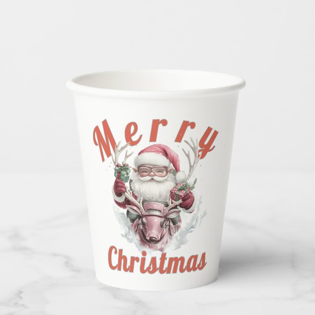Gobelets En Papier Modern Steampunk Santa and Robot Reindee Paper cup (Recto)