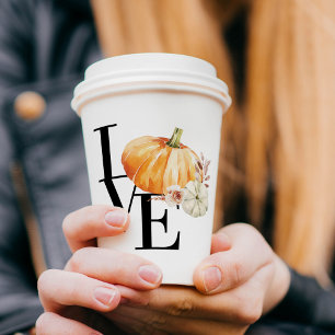 Gobelets En Papier Modern Watercolor Orange Pumkin With Love