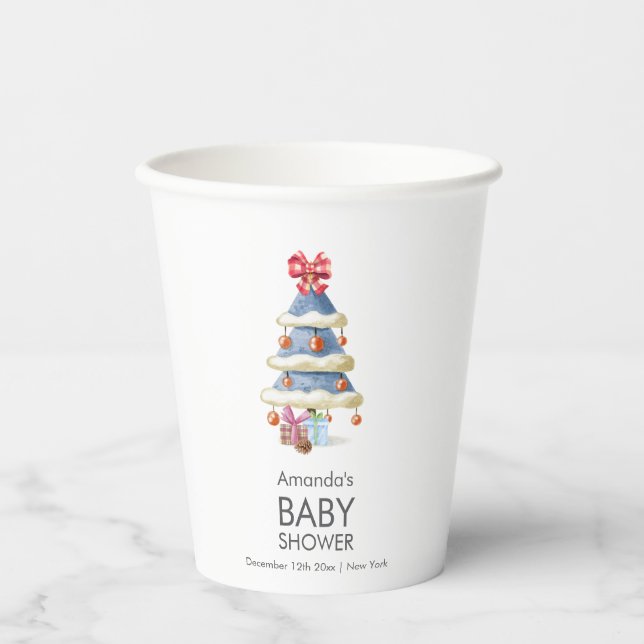 Gobelets En Papier Modern Winter Bow Christmas Tree Baby Shower  (Recto)