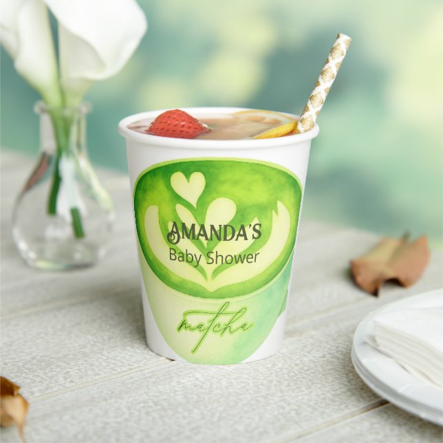 Gobelets En Papier   Moderne Baby Shower Vert Matcha So (Insitu)