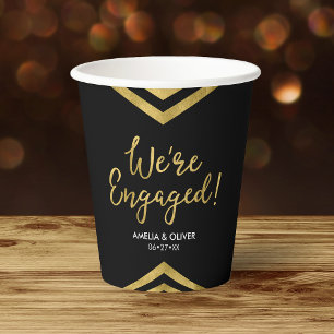Gobelets En Papier Moderne Chevron en Or Faux Nous sommes Fiancés Fia