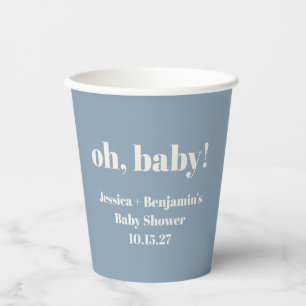 Gobelets En Papier Moderne Cute Dusty Blue Baby shower Nom personnali