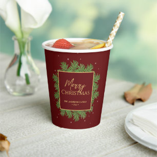 Gobelets En Papier Moderne Elegant Bourgogne Rouge Noël Botanique
