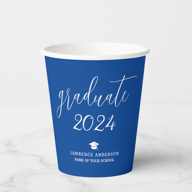 Gobelets En Papier Moderne Elégant Royal Blue Graduate 2024 Graduatio (Recto)