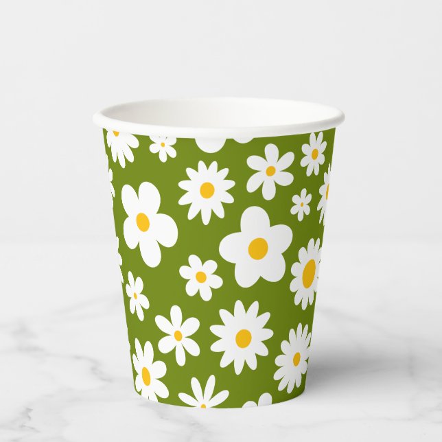 Gobelets En Papier Moderne Flat Graphic Daisy Green (Recto)