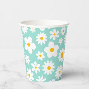 Gobelets En Papier Moderne Flat Graphic Daisy Robin's Egg Blue