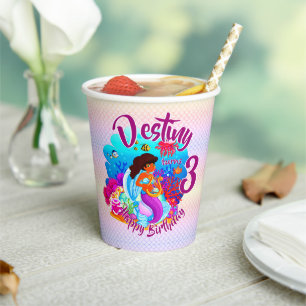 Gobelets En Papier Modifier le nom d'âge Mermaid Anniversaire Fête 