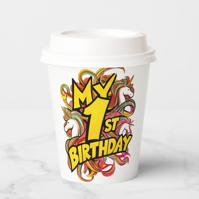 Gobelets En Papier Mon 1er Anniversaire Avec Unicornes (Recto)